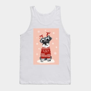 Christmas Miniature Schnauzer in Woolly Jumper and Reindeer Antlers Tank Top